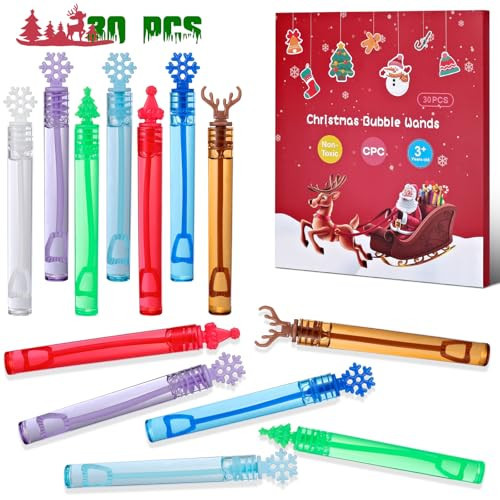 Christmas Mini Bubble Wands Party Favors for Kids 30PCS Bubbles in Bulk for Classroom Prizes Christmas Stocking Stuffer Goodie Bags Stuffer Christmas Toys Outdoor Gifts for Toddlers Girls Boys | Amazon (US)