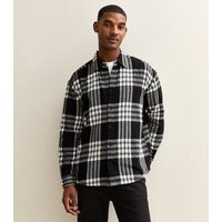 Men's Black and White Relaxed Checked Long Sleeve Shirt New Look | New Look (UK)