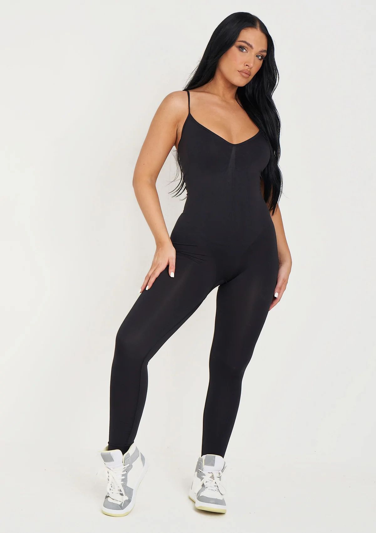 Adele Black Seamless Strappy All In One Jumpsuit | Missy Empire | Missy Empire (UK)