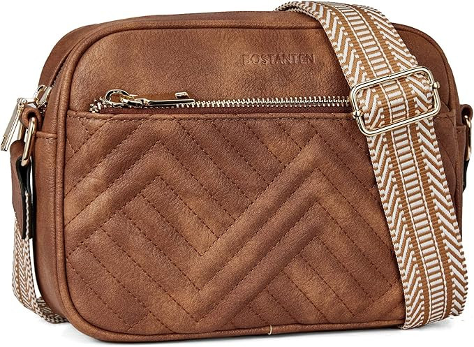 BOSTANTEN Quilted Crossbody Bags for Women Vegan Leather Purses Shoulder Handbags with Wide Strap | Amazon (US)