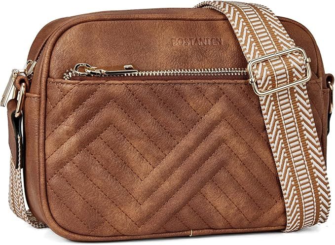 BOSTANTEN Quilted Crossbody Bags for Women Vegan Leather Purses Small Shoulder Handbags with Wide... | Amazon (US)