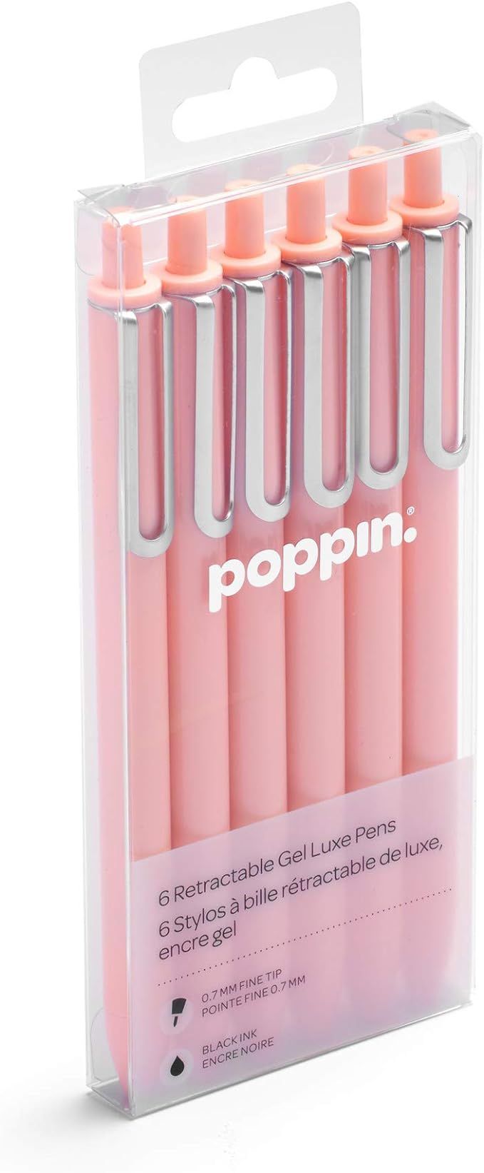 Poppin Retractable Gel Luxe Pens, Blush, Package Of 6, Black Ink | Amazon (US)