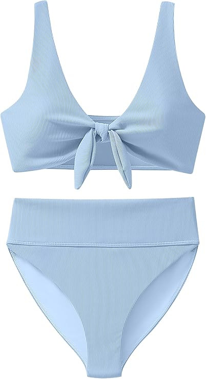 Bikini Sets for Women Summer High Waisted 2 Piece Bathing Suit Ribbed Tie Knot Swimsuit 2026 Beac... | Amazon (US)