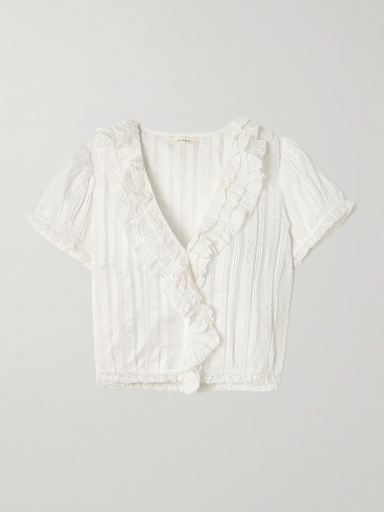 DÔEN - Bernadette Lace-trimmed Pintucked Organic Cotton-voile Blouse - White | NET-A-PORTER (US)