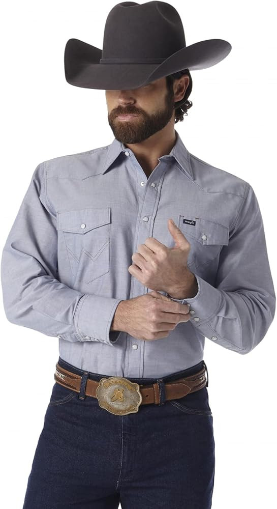 Wrangler Mens Cowboy Cut Firm Finish Long Sleeve Western Snap Solid Work Shirt | Amazon (US)