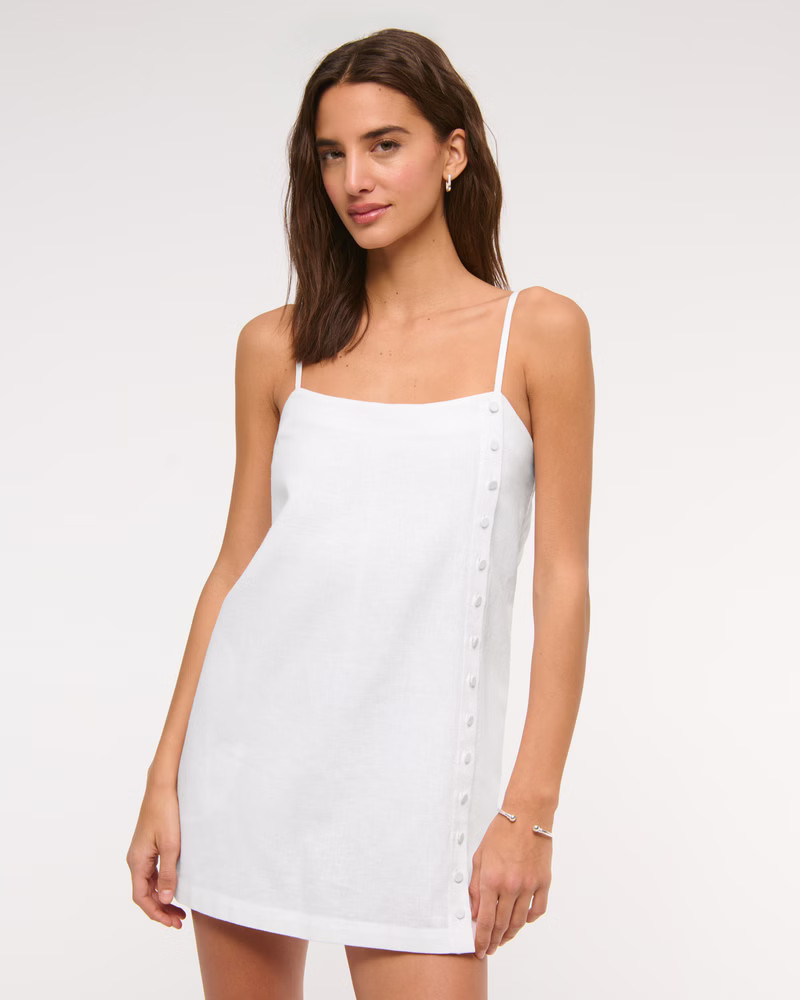 Linen-Blend Button Skort | Abercrombie & Fitch (US)