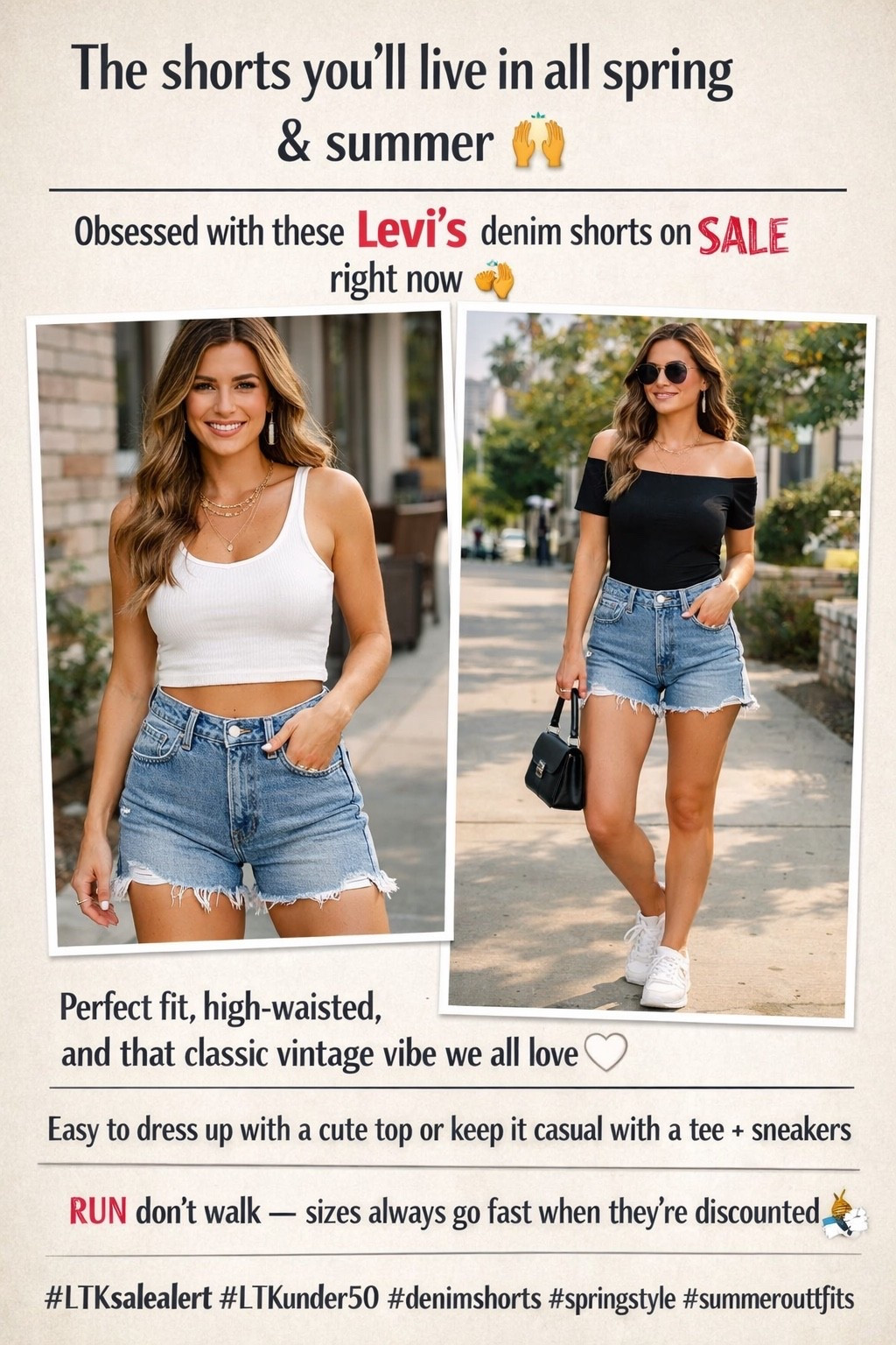 The shorts you’ll live in all spring & summer 🙌
Obsessed with these Levi’s denim shorts on SALE right now 👏

Perfect fit, high-waisted, and that classic vintage vibe we all love 🤍
Easy to dress up with a cute top or keep it casual with a tee + sneakers

sizes always go fast when they’re discounted 🏃‍♀️💨

#LTKsalealert #LTKunder50 #denimshorts #springstyle #summeroutfits