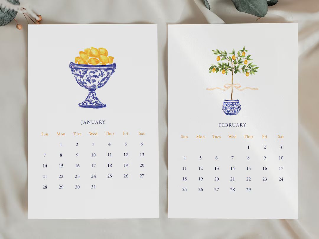 2024 Desk Calendar Chinoiserie Topiaries Lemons Lavender - Etsy | Etsy (US)