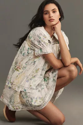 The Findley Puff-Sleeve Collared Mini Dress by Pilcro​ | Anthropologie (US)