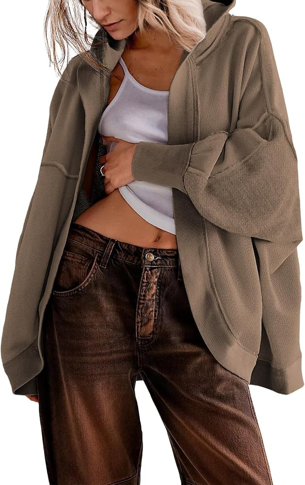 Women's Open Front Hooded Cardigan Drop Shoulders Batwing Sleeves Oversized Outwear | Amazon (US)