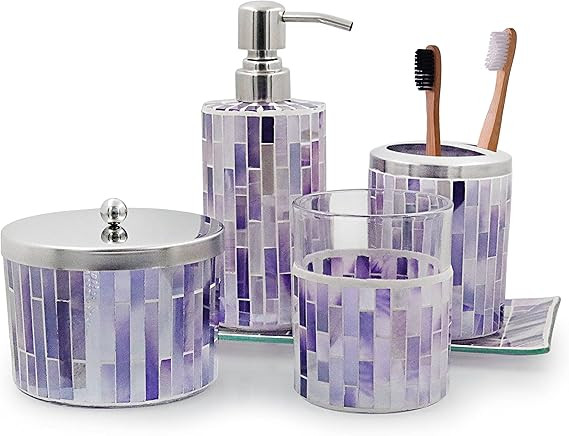 LushAccents Bathroom Accessories Set, 5-Piece Decorative Glass Bathroom Accessories Set, Soap Dis... | Amazon (US)