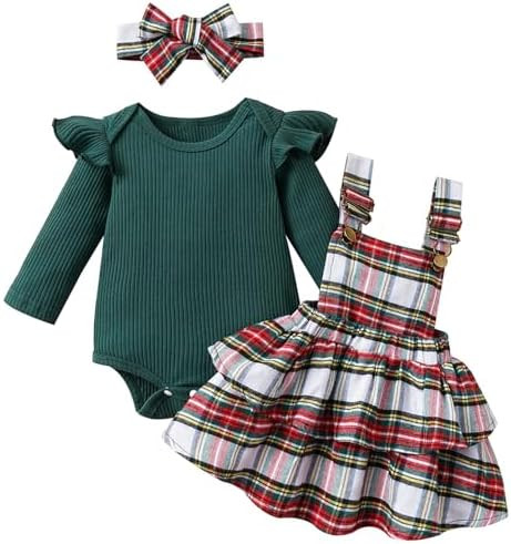 Mubineo Baby Girl Christmas Clothes Plaid Outfits Long Sleeve Romper Overall Skirt Dress Cute New... | Amazon (US)