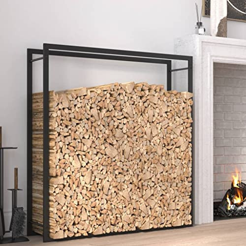 YuuSsea Matt Black Firewood Rack, 43.3"x11"x45.7" Steel Log Holder for Fireplace, Outdoor Patio, Indoor Fire Pit Wood Storage | Amazon (US)
