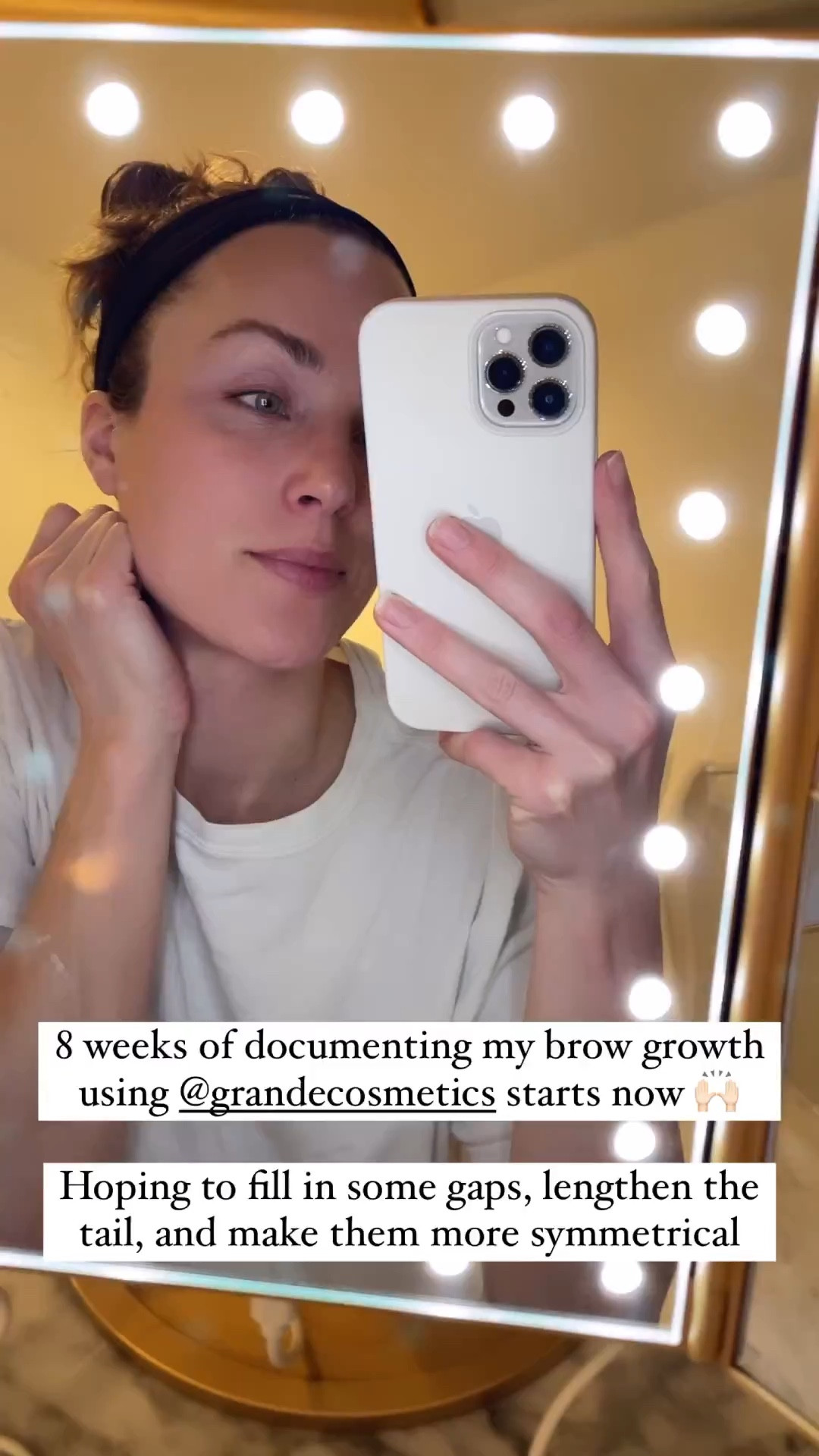 Brow growth serum I love, lighted Amazon mirror, getting ready/workout headband

