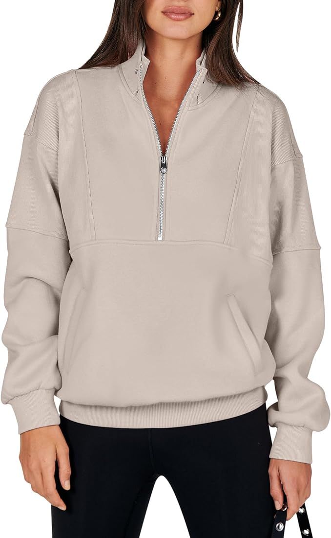 Caracilia Women Oversized Sweatshirt Quarter Zip Pullover Long Sleeve Half Zip Hoodies Sweater Cu... | Amazon (US)