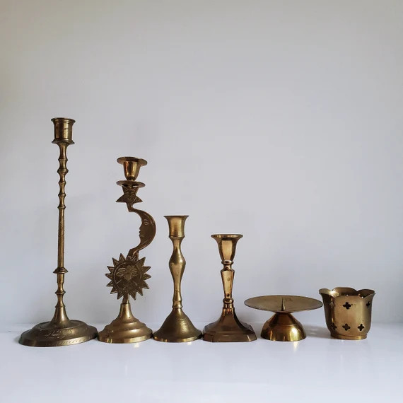 Vintage Brass Candlesticks Celestial Sun Moon and Star Solid | Etsy | Etsy (US)
