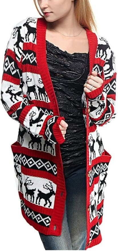 v28 Womens Oversized Christmas Reindeer Cardigan | Amazon (US)