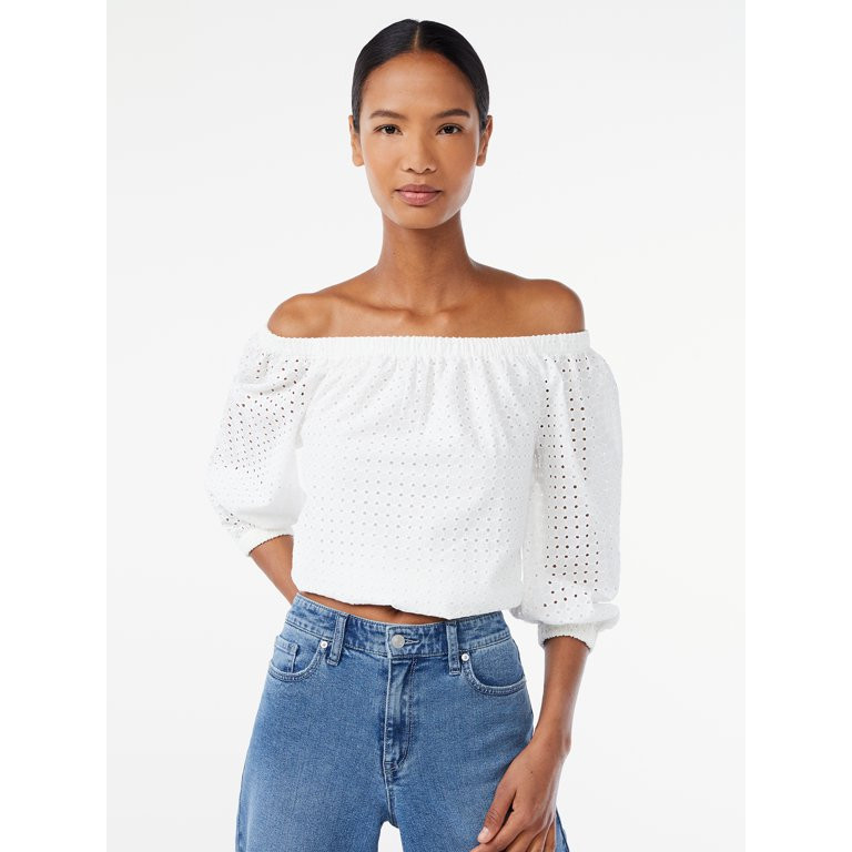 Scoop Women's Off the Shoulder Top with Blouson Sleeves | Walmart (US)