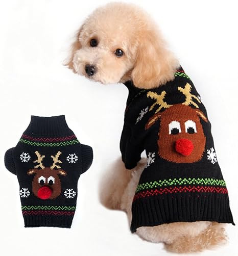 BOBIBI Dog Sweater for Christmas Cartoon Reindeer Pet Cat Winter Knitwear Warm Clothes | Amazon (US)