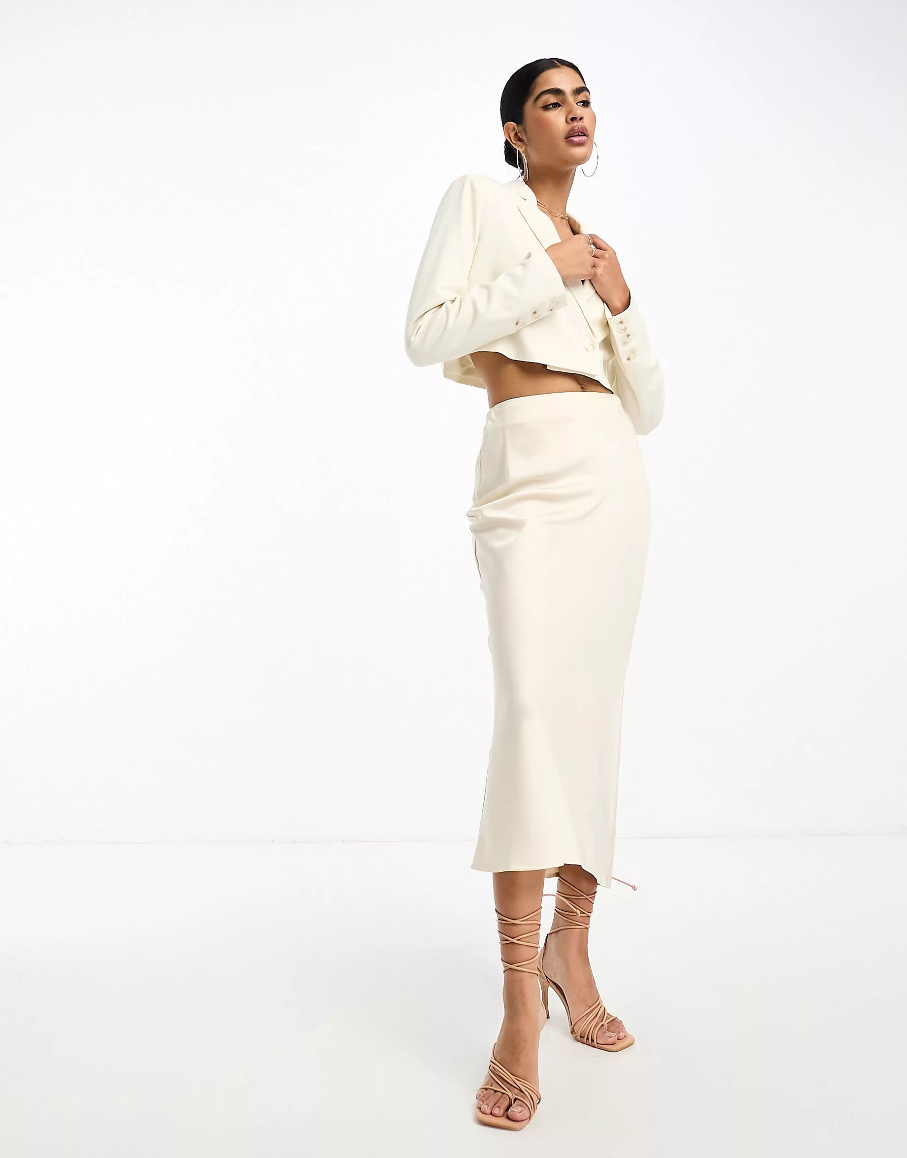 Pretty Lavish tailored midaxi skirt in oyster - part of a set | ASOS (Global)