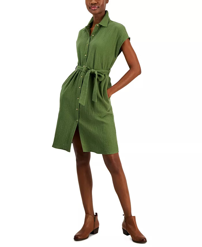Women's Cotton Crinkle Gauze Shirtdress, Created for Macy's | Macys (US)