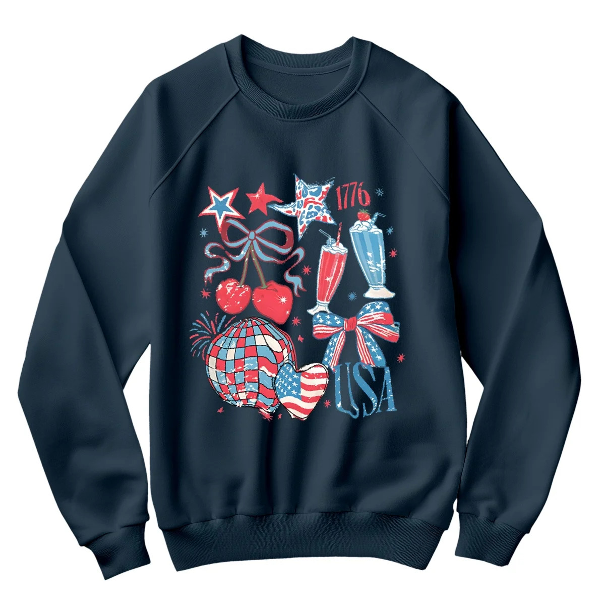 Retro USA 1776 Patriotic Sweatshirt for Women - Vintage Red White Blue Graphic Pullover with Cher... | Walmart (US)