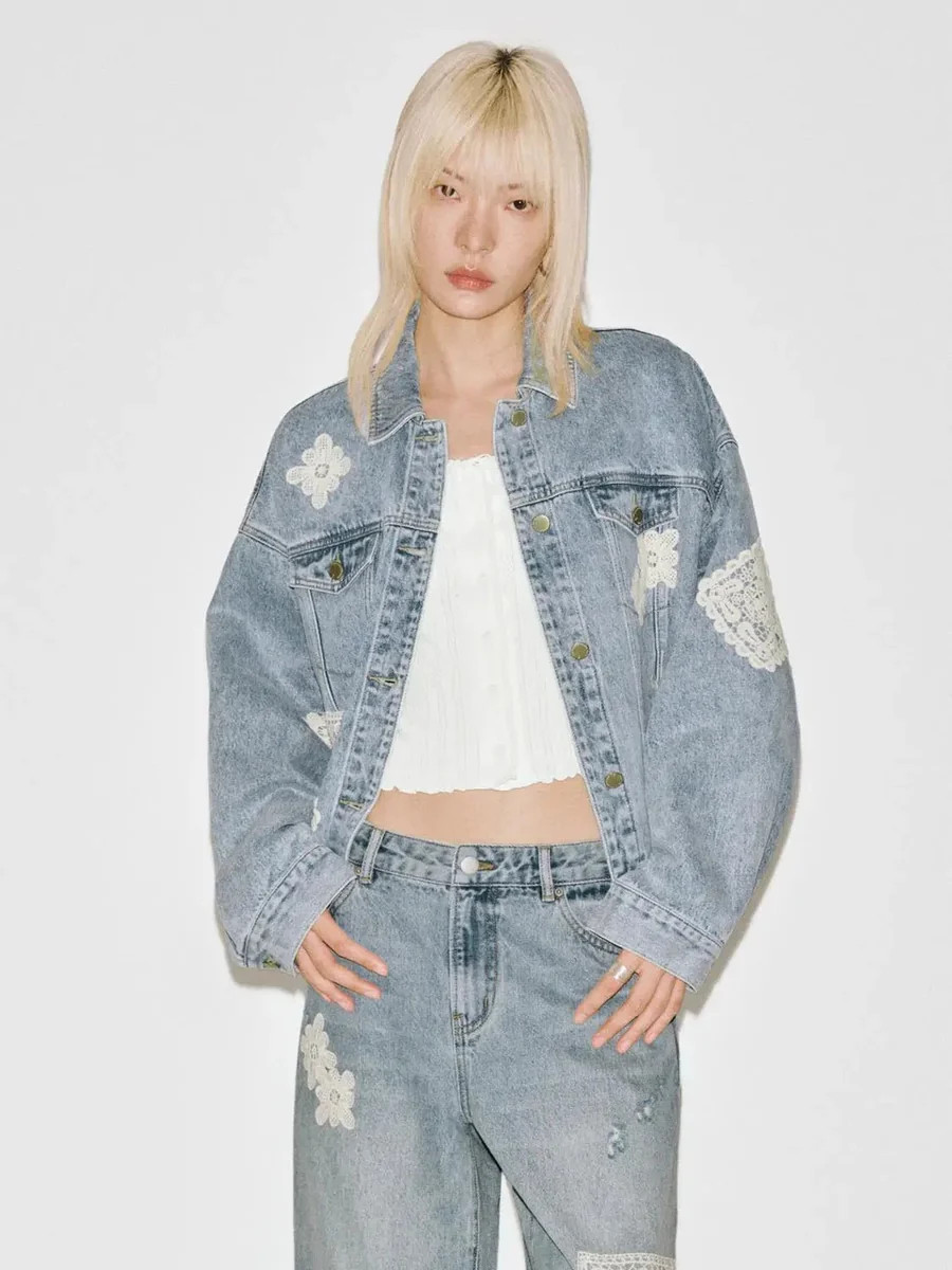 Lace Detail Denim Jackets | Urban Revivo