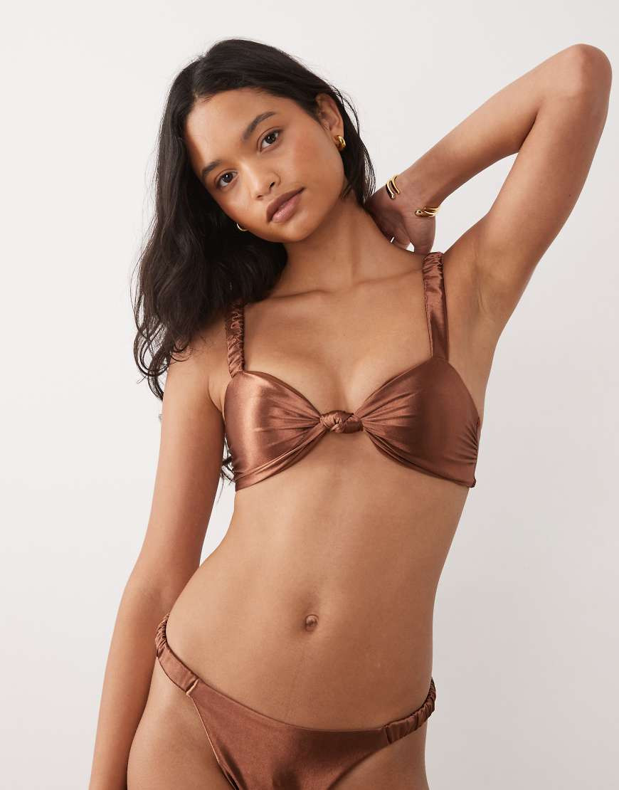 The Frolic exclusive metallic knot front bikini top in bronze - part of a set-Brown | ASOS (Global)