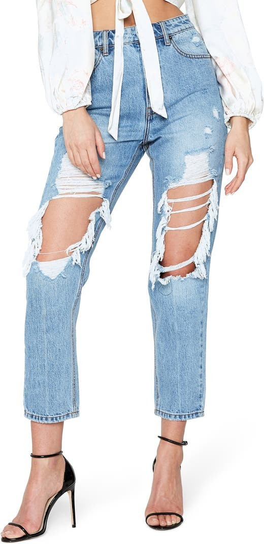 The Mum Distressed High Waist Crop Mom Jeans | Nordstrom
