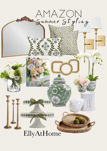 Pretty summer home decor accessories from Amazon home. Shop mirrors, wall sconces, florals, candleholders, cake stands, frames, flower book, tray, temple jar, candle. Free shipping, sales  

#LTKHome #LTKFindsUnder50 #LTKSaleAlert