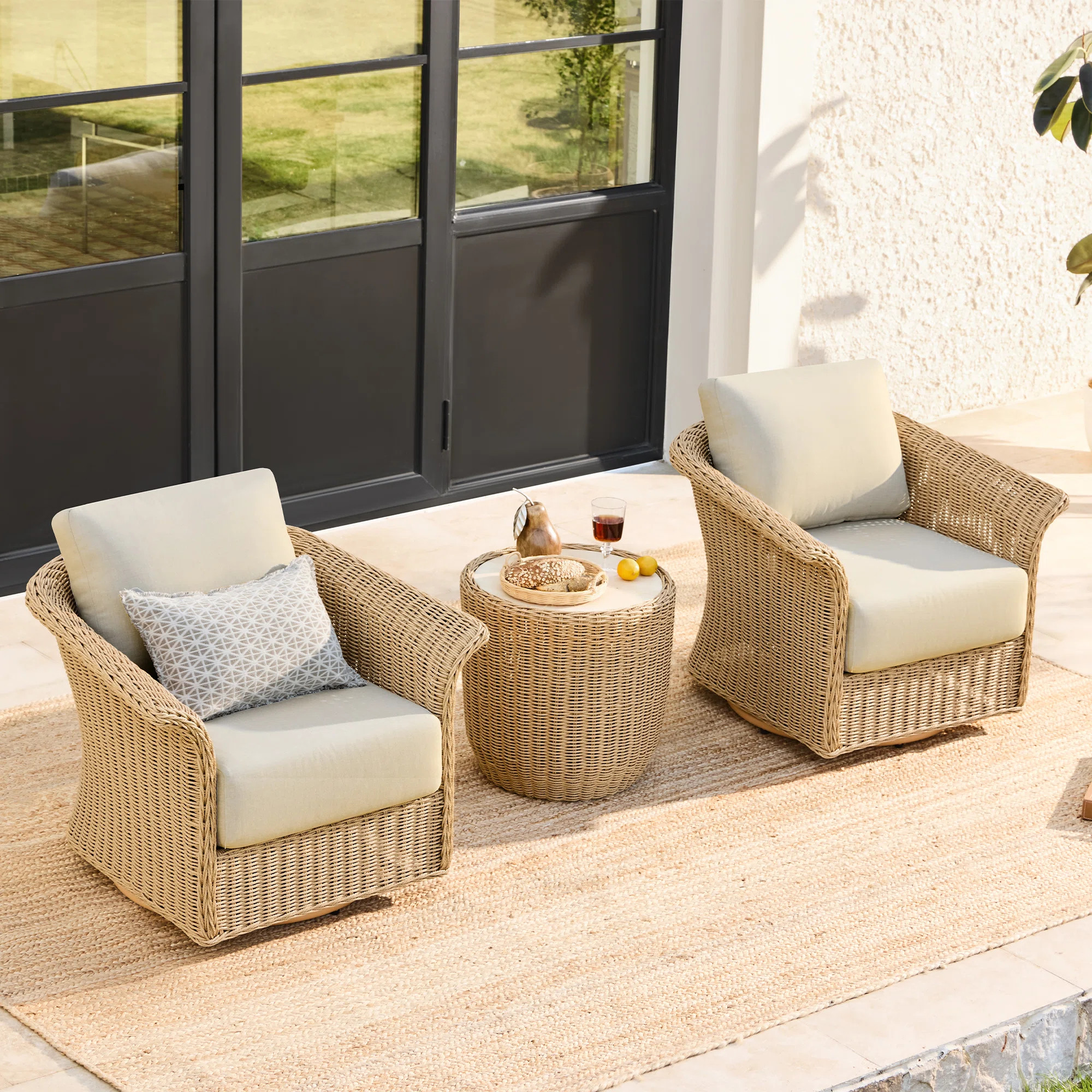 Cimone 3-Piece Outdoor Wicker Swivel Bistro Set | Wayfair North America
