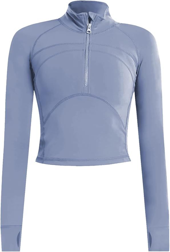 Vsaiddt Women's Athletic Half Zip Pullover Sweatshirt Workout Top Crop Quarter Zip Pullover Yoga ... | Amazon (US)
