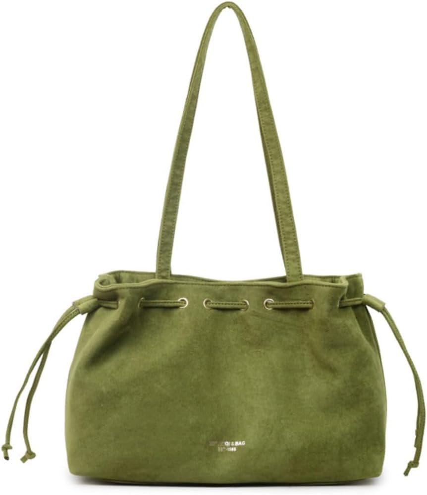 Retro Suede Bucket Purse Causal Travel College Crossbody Bag Drawstring Handbag Purse for Women Shouder Straps Tote | Amazon (US)