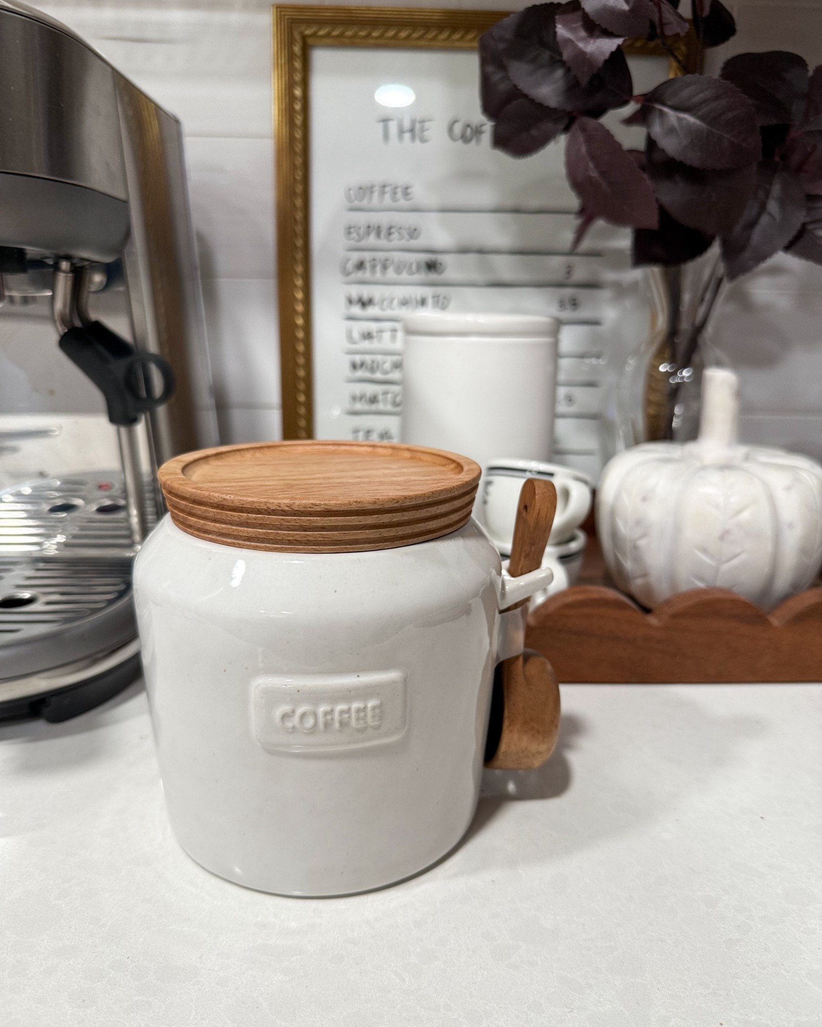 Coffee canister.

Coffee bar, espresso machine. 

#LTKFindsUnder50 #LTKHome #LTKmorningroutine
