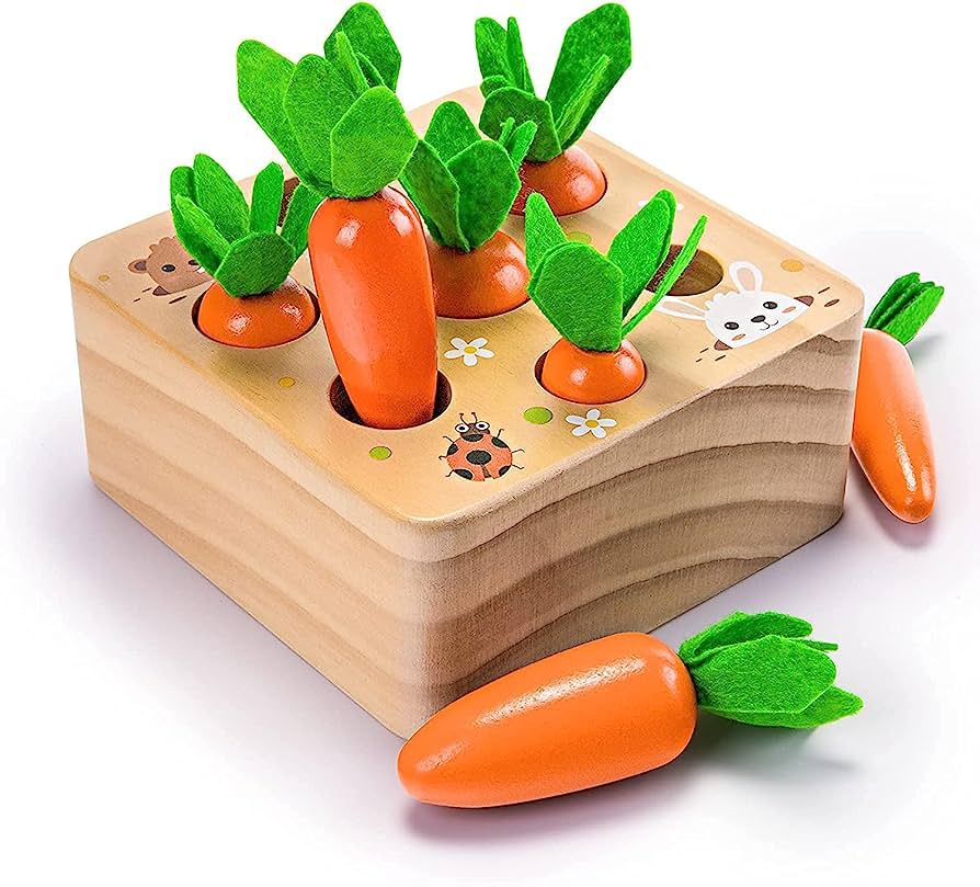 Ancaixin Montessori Toys for Babies 6-12 Months, Wooden Toys for 1 Year Old Boys and Girls, Educational Carrot Harvest Toy for Toddlers, Shape Sorting Matching Puzzle, Developmental Birthday Gifts | Amazon (US)