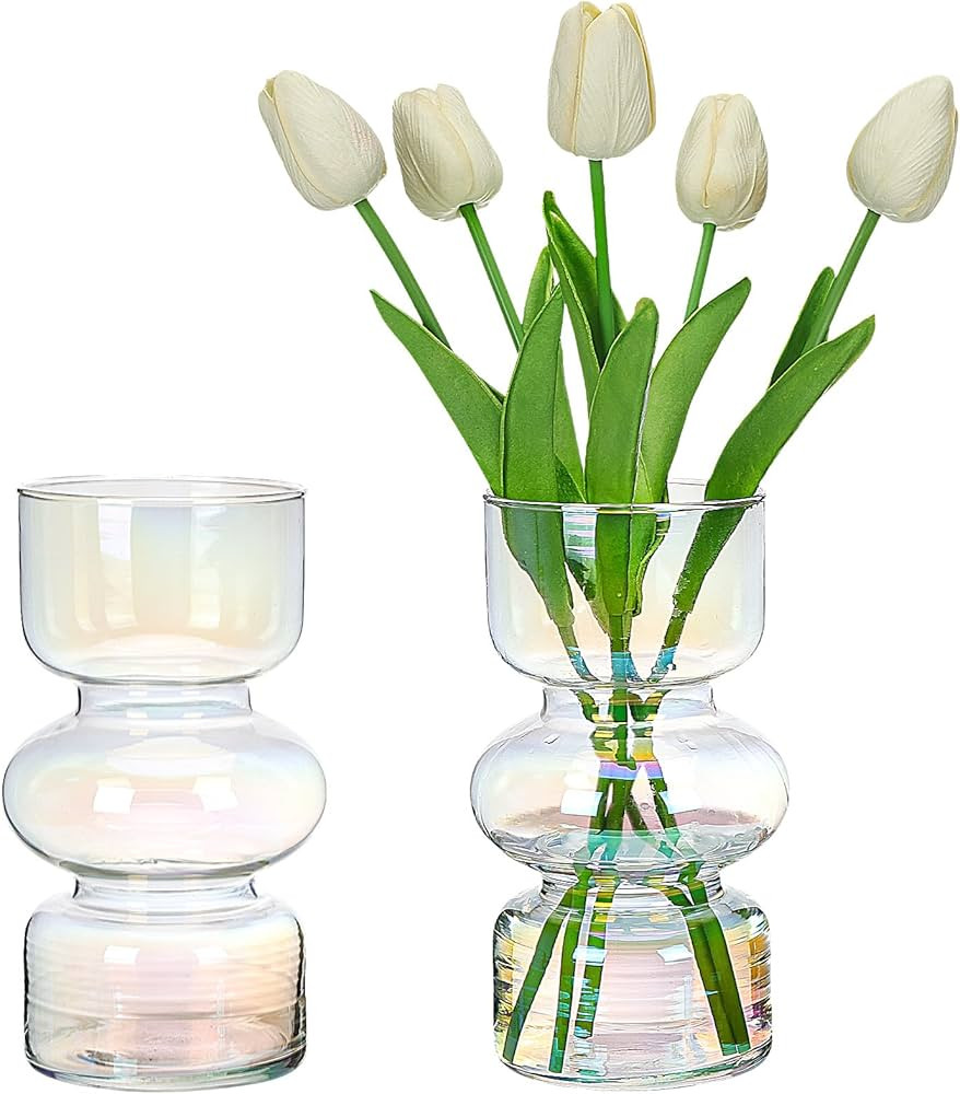 Amazon.com: CEWOR Iridescent Vase 2pcs Clear Glass Vase, 7 Inch Dazzling Clear Glass Vase, Modern... | Amazon (US)
