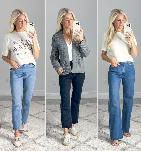 New Abercrombie Fall finds! Cafe tee is a relaxed fit, wearing XS. Mom jean style. Grey sweater comes in several neutral colors. Black jeans are ankle straight style. Fuzzy crew neck sweater with 90s relaxed straight jeans. 

#LTKFind #LTKSeasonal #LTKstyletip