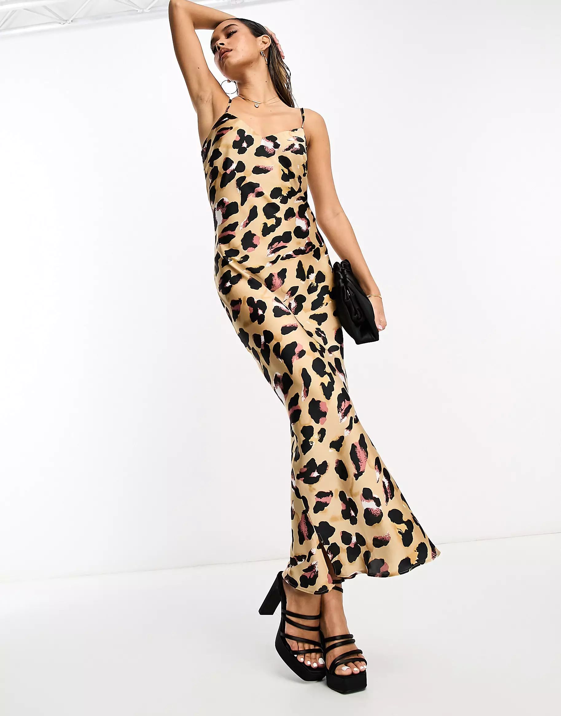 Never Fully Dressed slip midaxi dress in leopard print | ASOS (Global)