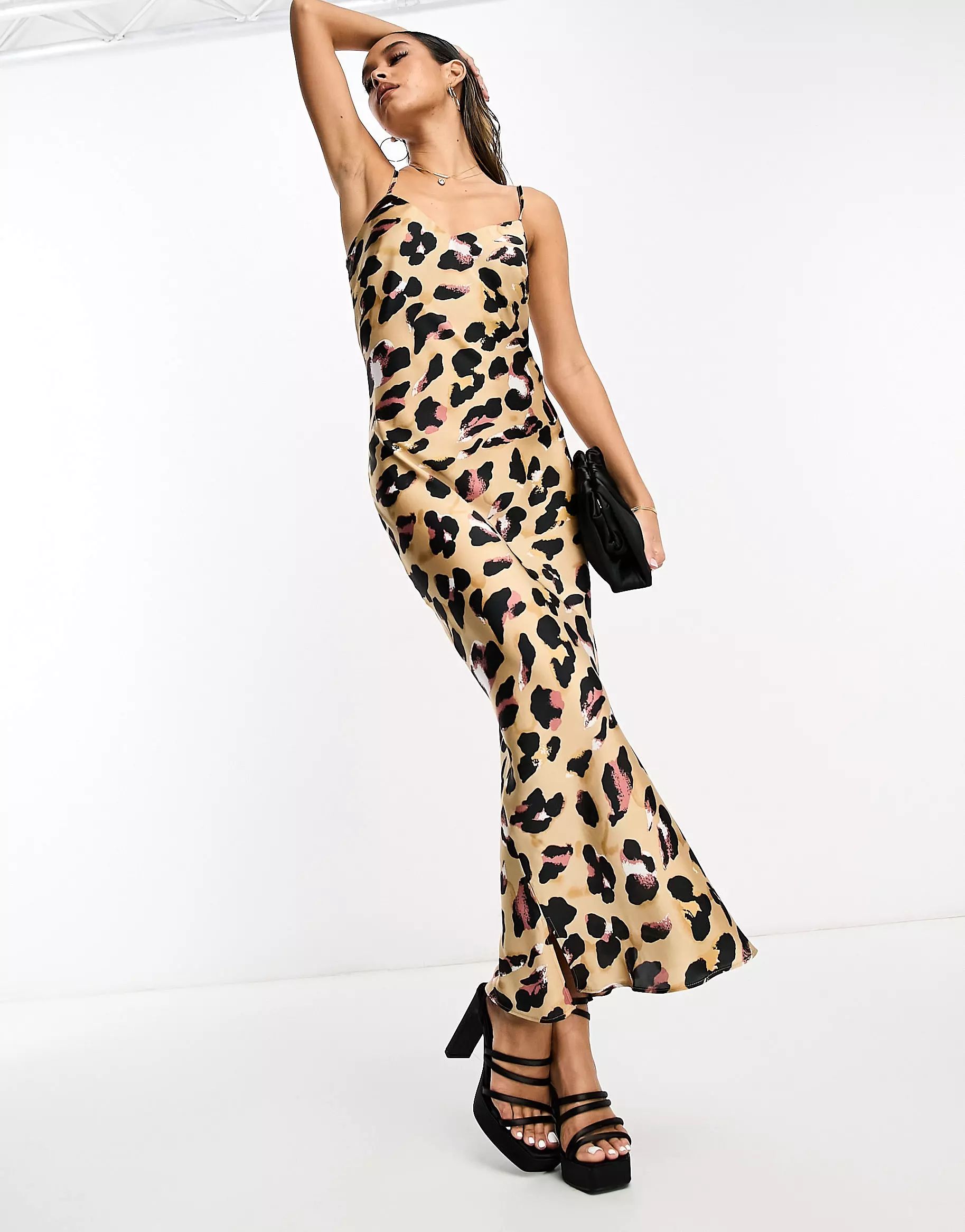 Never Fully Dressed slip midaxi dress in leopard print | ASOS | ASOS (Global)