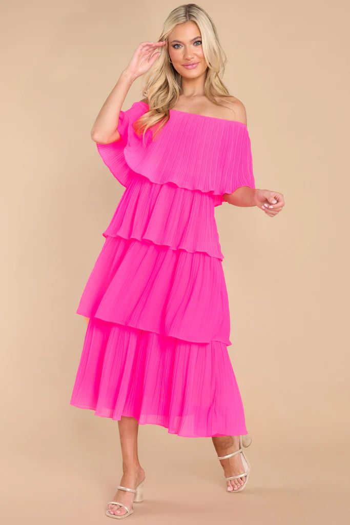 See It Happen Neon Pink Midi Dress | Red Dress 