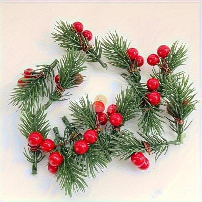 10PCS Artificial Christmas Pine Branches with Cranberries and Plastic Holiday Flowers, Suitable f... | Amazon (US)