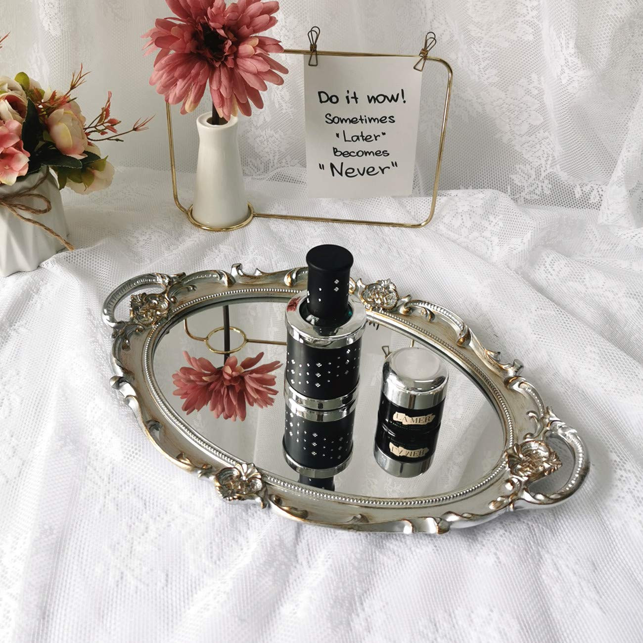 Hamphinee Oval Vintage Wall Mirror Tray, Dresser Organizer Tray, Decorative Perfume Mirror Tray, ... | Amazon (US)