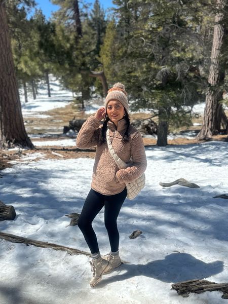 Ootd up in the mountains. Gear up! 
Sherpa sweatshirt size XXS
Leggings size XS
Hiking boots size 8
Beanie
Quilted bag
Snow gloves

Palm Springs, Mountain vacation, Snow outfit, OOTD, Family vacation, Mother’s Day gift, Perfect gift, Gift for her, Winter getaway, Travel outfit, Palm Springs fashion, Mountain style, Family travel, Mother’s Day present, Gift idea, Vacation attire, Snow fashion, Palm Springs guide, Stylish travel, Winter OOTD, Family trip, OOTD inspiration, Snowy mountain fashion, Family vacation fashion, Mother’s Day travel, Gift guide, Travel gifts, Winter vacation, OOTD for winter, Family adventure.

#LTKfindsunder100 #LTKSeasonal #LTKtravel