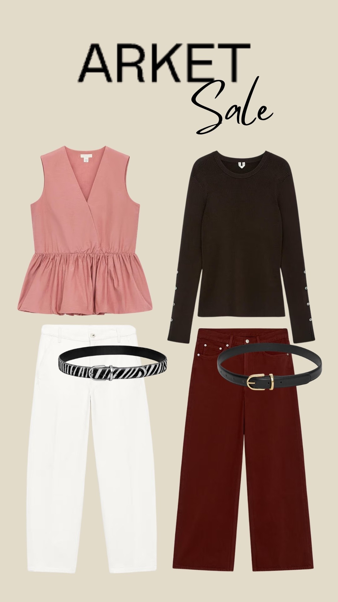 Arket Sale
Tags: white jeans, spring tops, leather belt, zebra print belt, burgundy, brown

#LTKstyletip #LTKspring #LTKsale