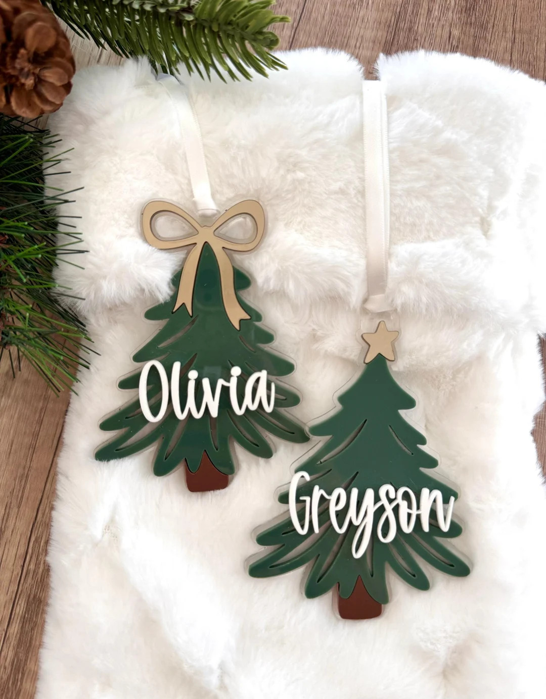 Bow Christmas Tree Stocking Tag With Name, Stocking Tag With Name, Personalized Christmas Tree Or... | Etsy (US)