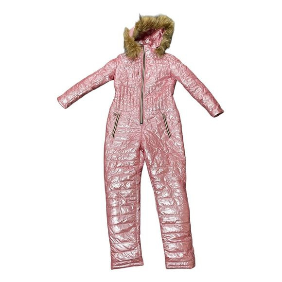 Women’s Medium Pink Unbranded Ski Snowsuit with Faux Fur Hood Overalls Jumpsuit | Poshmark