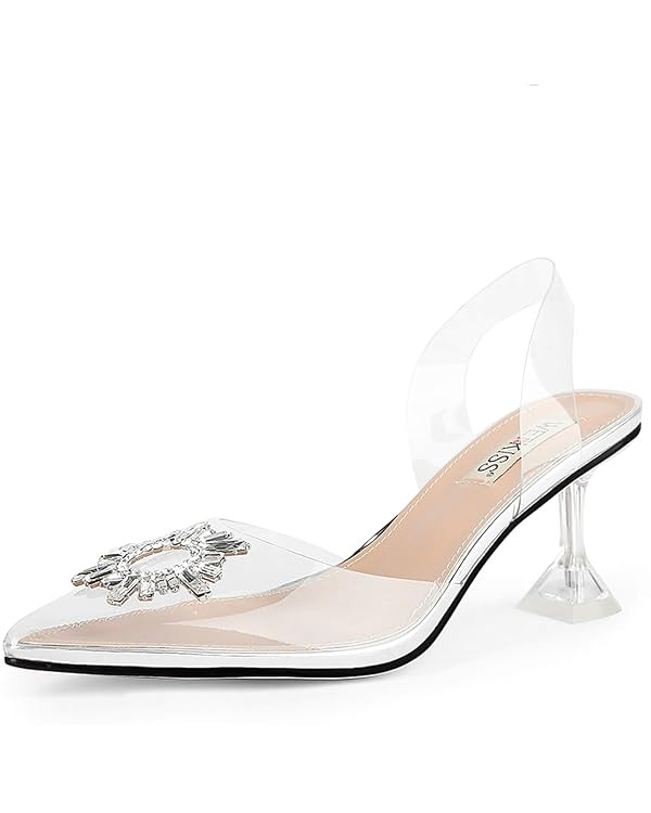 wetkiss Silver Heels for Women Dress Shoes Wedding Shoes for Bride Silver Rhinestone Heels for Wo... | Amazon (US)