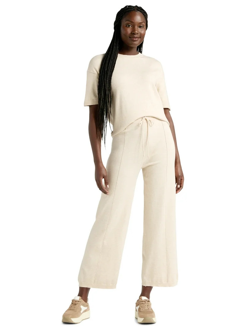 Time & Tru Women's 2-Piece Short Sleeve Sweater and Wide Leg Pant Set, Sizes XS- XXXL | Walmart (US)