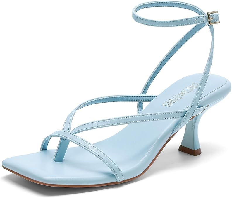 DREAM PAIRS Women's kitten Low Strappy Lace Up Heels Open Square Toe Thong Ankle Strap Heels Sexy... | Amazon (US)