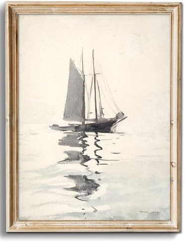 uniro Vintage Coastal Sailboat Wall Art Prints, Neutral Nautical Wall Decor Lake Sea Wall Paintin... | Amazon (US)